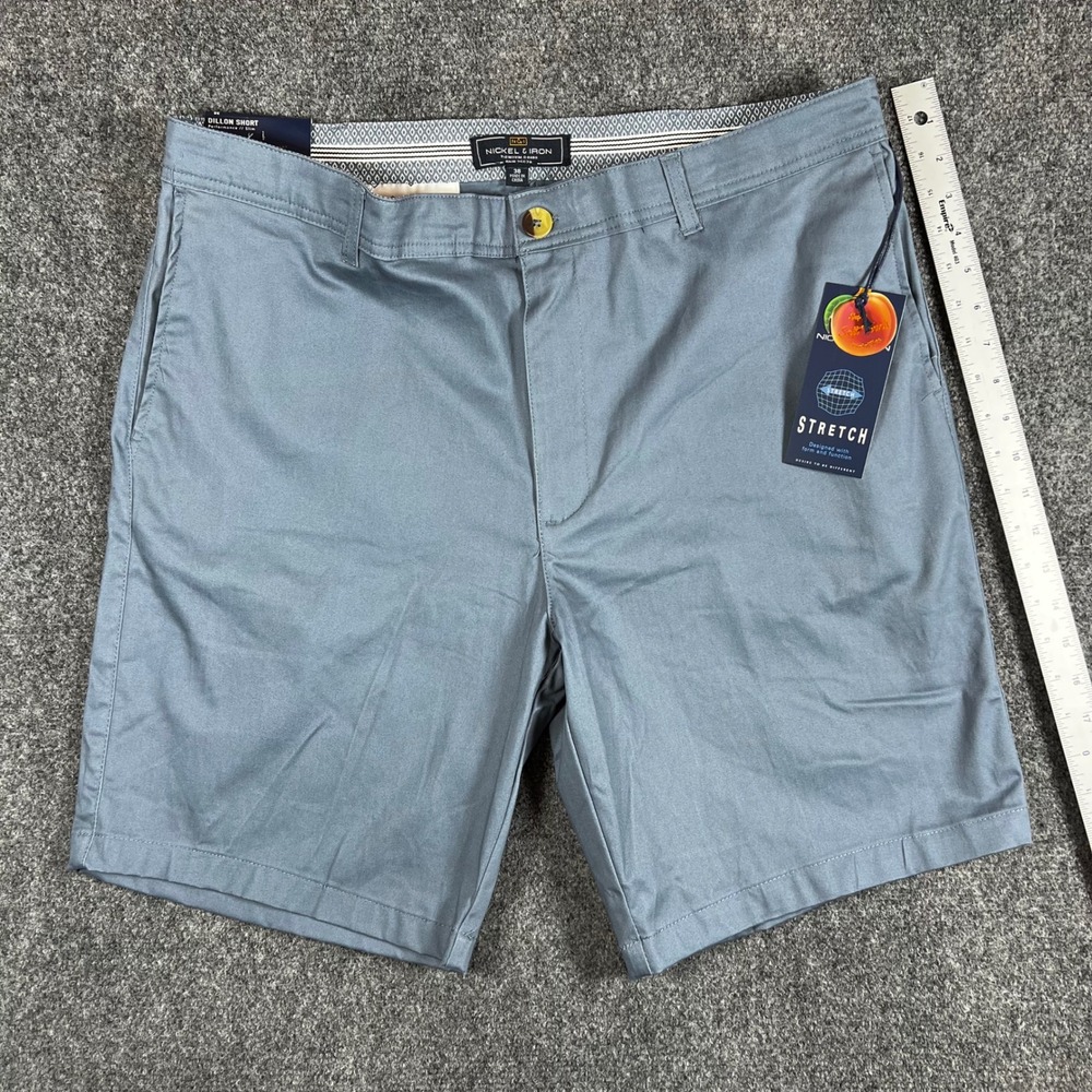Nickel & Iron Dillon Performance Slim Shorts Mens 38 Blue Gray Flex Twill NWT